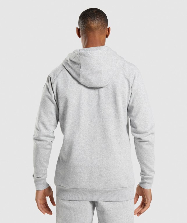 Light Grey Gymshark Crest Zip Up Men's Hoodies | US-35QWHNI