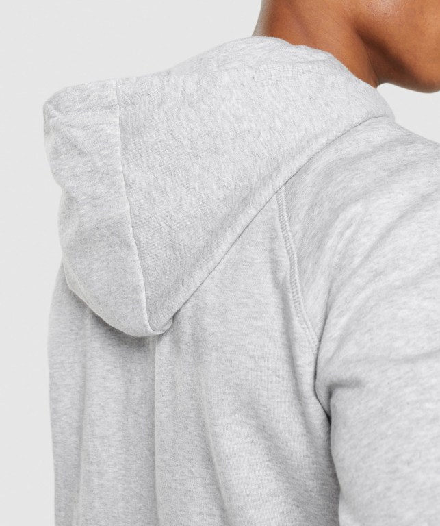 Light Grey Gymshark Crest Zip Up Men's Hoodies | US-35QWHNI