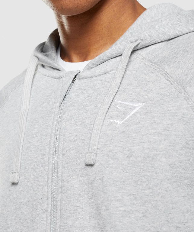 Light Grey Gymshark Crest Zip Up Men's Hoodies | US-35QWHNI