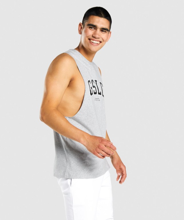 Light Grey Gymshark GSLC Collegiate Drop Arm Men's Tank Tops | US-02FDXMY