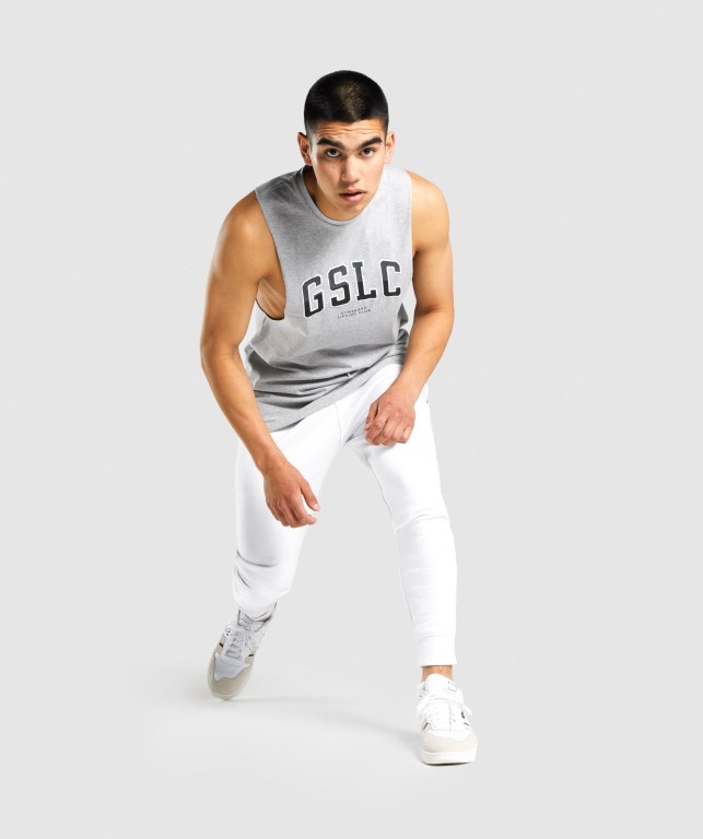 Light Grey Gymshark GSLC Collegiate Drop Arm Men's Tank Tops | US-02FDXMY