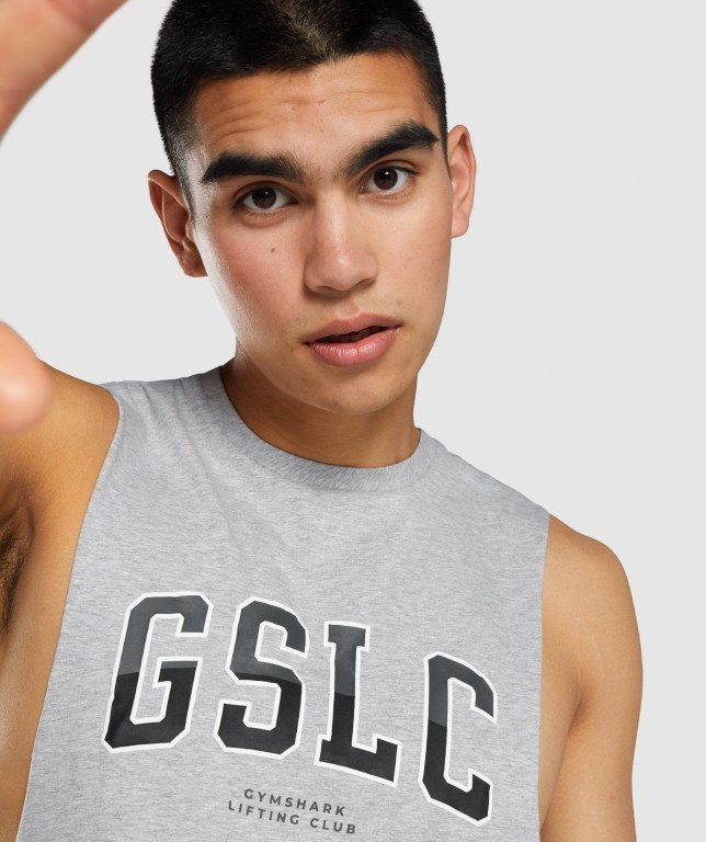 Light Grey Gymshark GSLC Collegiate Drop Arm Men's Tank Tops | US-02FDXMY