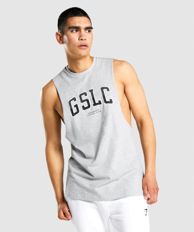 Light Grey Gymshark GSLC Collegiate Drop Arm Men\'s Tank Tops | US-02FDXMY