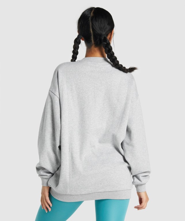 Light Grey Gymshark Sundae Graphic Oversized Sweatshirt Women's Hoodies | US-72JXHPK