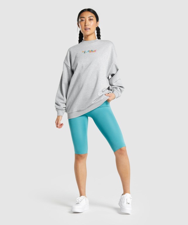 Light Grey Gymshark Sundae Graphic Oversized Sweatshirt Women's Hoodies | US-72JXHPK