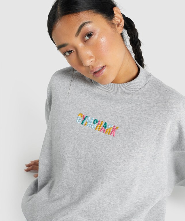 Light Grey Gymshark Sundae Graphic Oversized Sweatshirt Women's Hoodies | US-72JXHPK