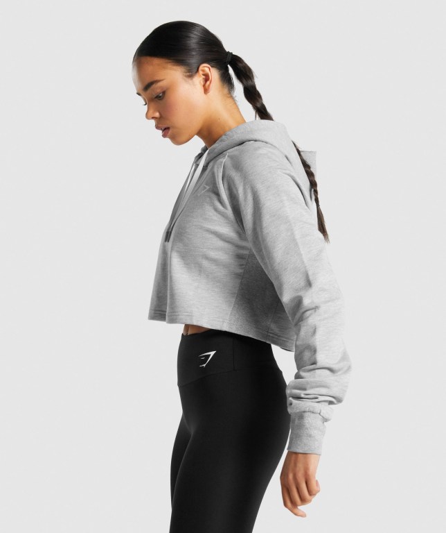 Light Grey Gymshark Training Cropped Women's Hoodies | US-91WZMDI