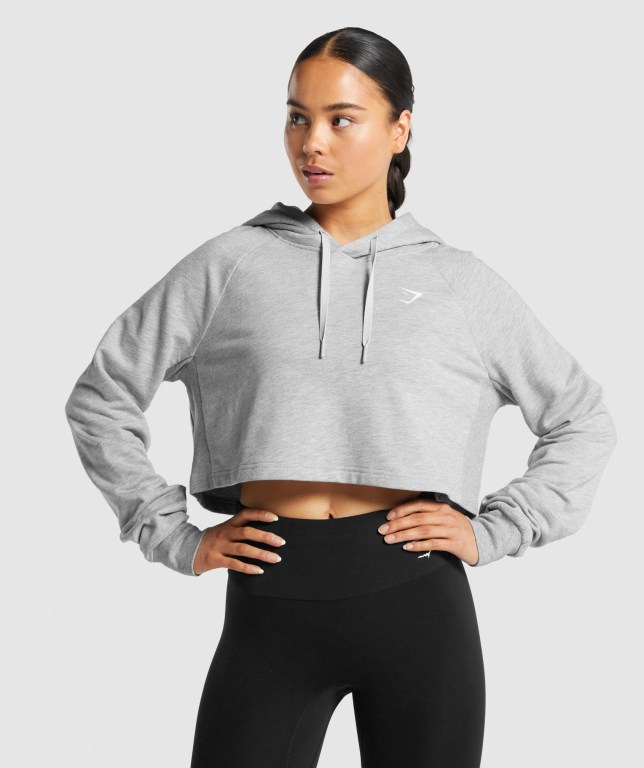 Light Grey Gymshark Training Cropped Women\'s Hoodies | US-91WZMDI