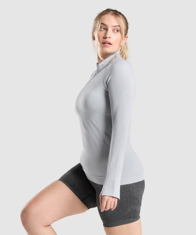 Light Grey Gymshark Vital Seamless 2.0 1/2 Zip Women's Hoodies | US-23USHEO