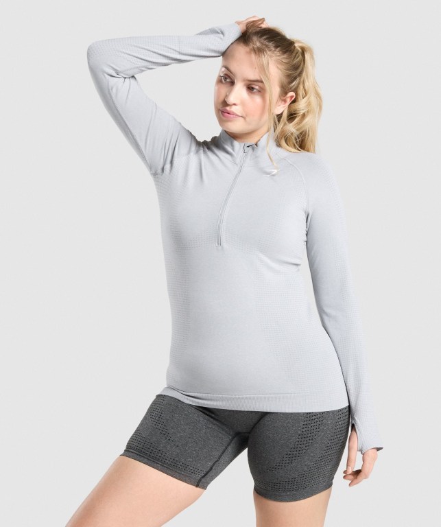 Light Grey Gymshark Vital Seamless 2.0 1/2 Zip Women\'s Hoodies | US-23USHEO