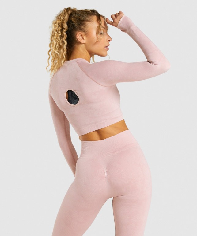 Light Pink Gymshark Adapt Camo Seamless Crop Top Women's T Shirts | US-41AKHTO