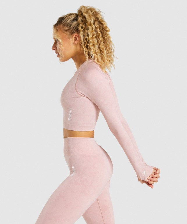 Light Pink Gymshark Adapt Camo Seamless Crop Top Women's Sweatshirts | US-61FKSIN