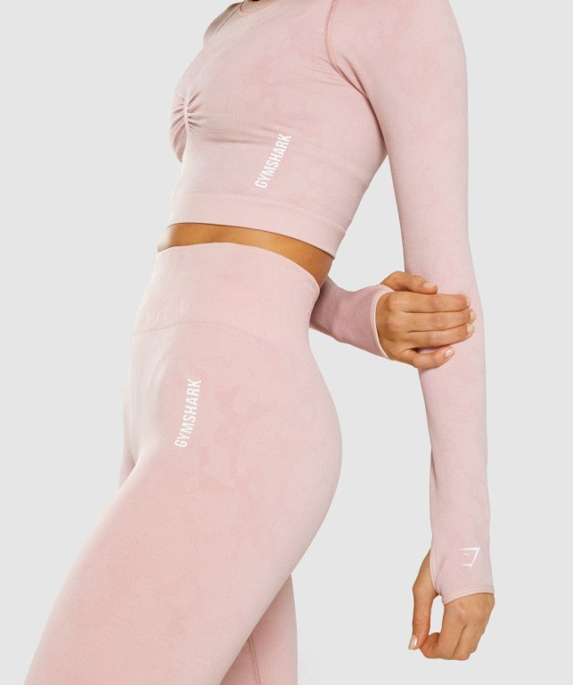 Light Pink Gymshark Adapt Camo Seamless Crop Top Women's Sweatshirts | US-61FKSIN