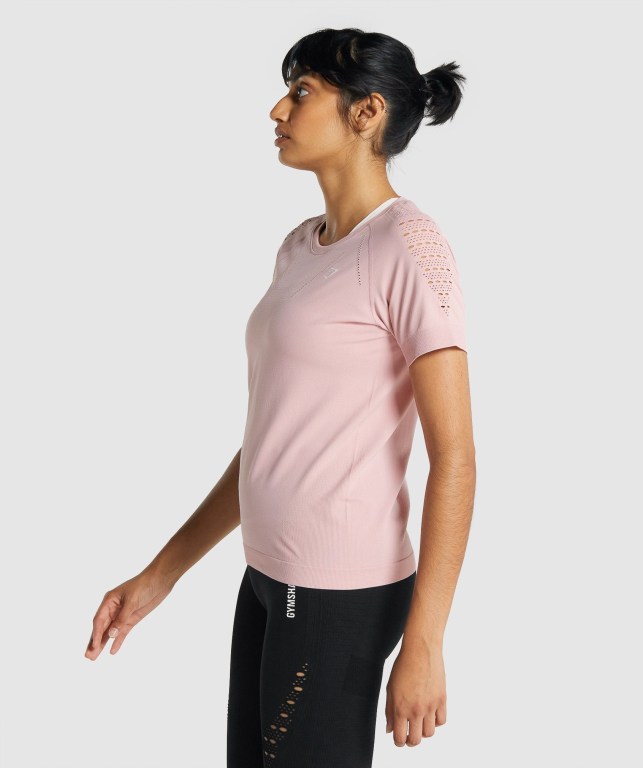 Light Pink Gymshark Energy Seamless Women's T Shirts | US-38SNXPA