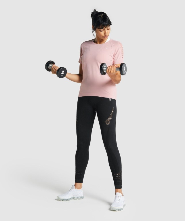 Light Pink Gymshark Energy Seamless Women's T Shirts | US-38SNXPA