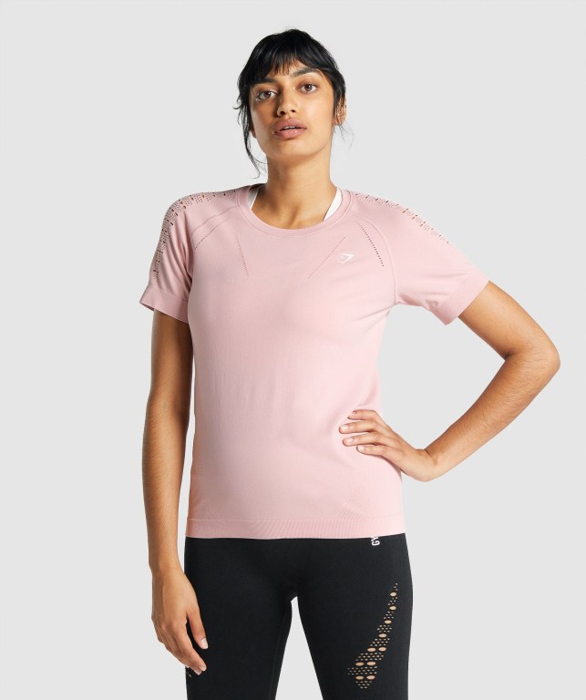 Light Pink Gymshark Energy Seamless Women\'s T Shirts | US-38SNXPA