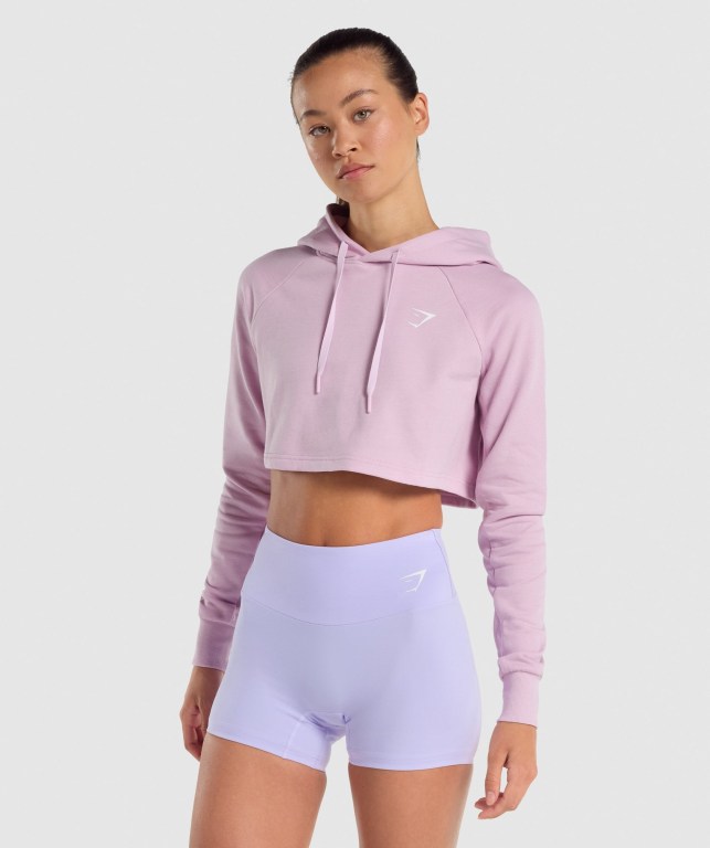 Light Pink Gymshark Training Cropped Women\'s Hoodies | US-75ENIDR