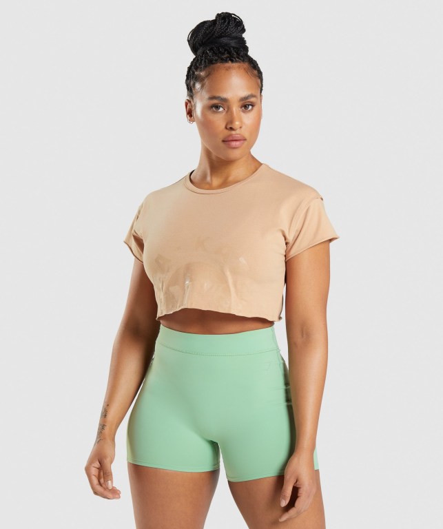 Light Yellow Gymshark KK Fit Raw Crop Top Women's T Shirts | US-46KWGAM