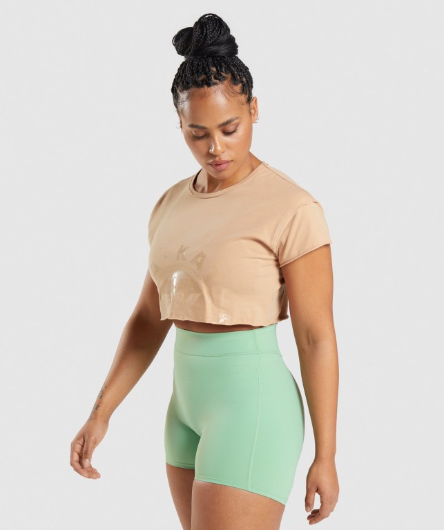 Light Yellow Gymshark KK Fit Raw Crop Top Women's T Shirts | US-46KWGAM