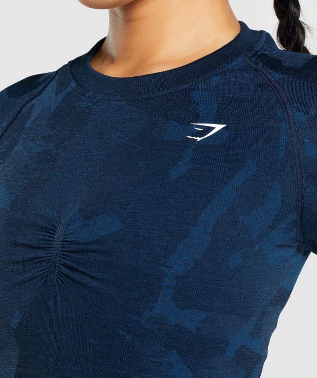 Navy Gymshark Adapt Camo Seamless Crop Top Women's T Shirts | US-05BICLX