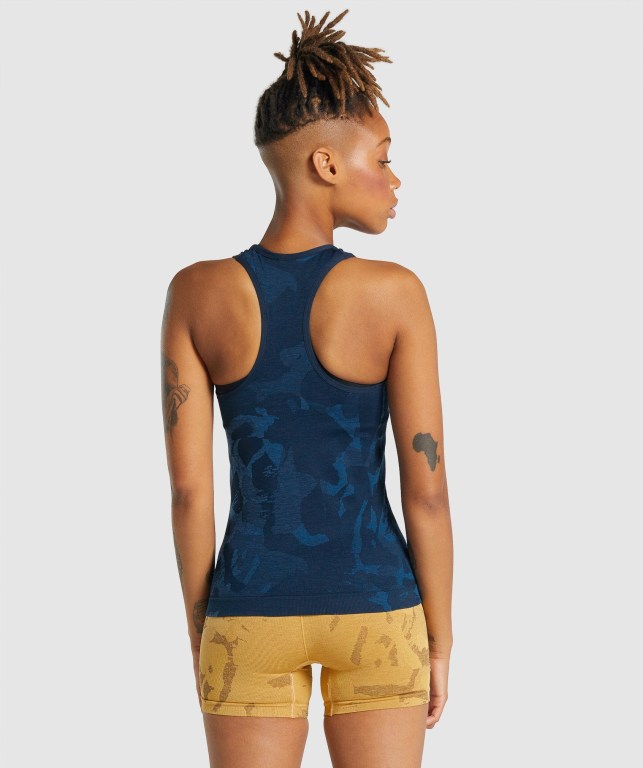 Navy Gymshark Adapt Camo Seamless Women's Tank Tops | US-81TGMZR