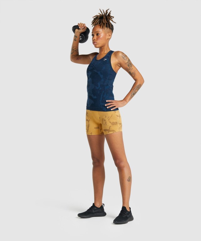 Navy Gymshark Adapt Camo Seamless Women's Tank Tops | US-81TGMZR