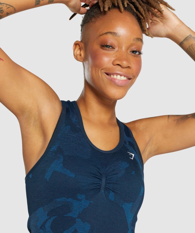 Navy Gymshark Adapt Camo Seamless Women's Tank Tops | US-81TGMZR