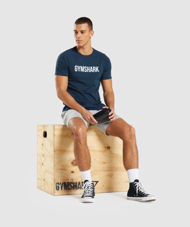 Navy Gymshark Apollo Men's T Shirts | US-02SQUHT