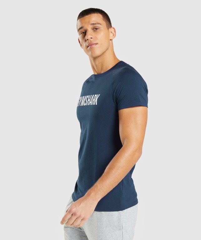 Navy Gymshark Apollo Men's T Shirts | US-62WIMYV