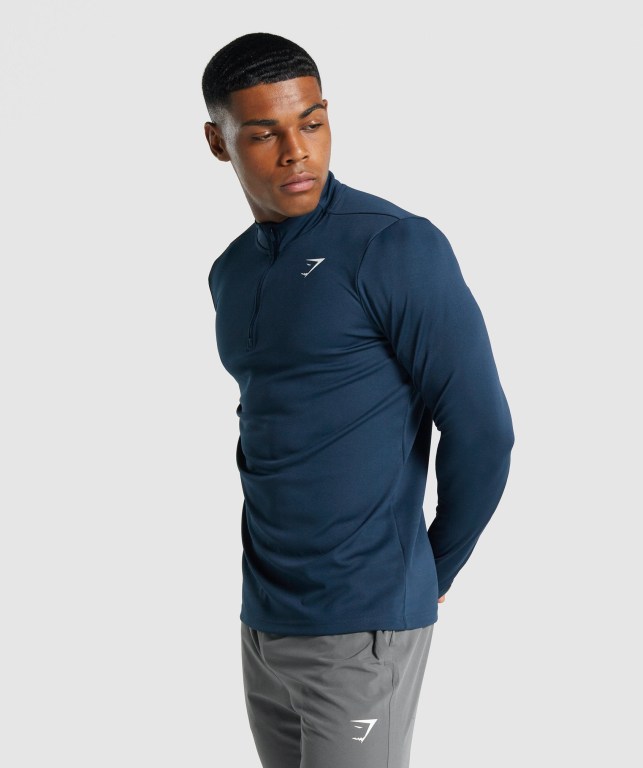 Navy Gymshark Arrival 1/4 Zip Men's Hoodies | US-08HXKUF