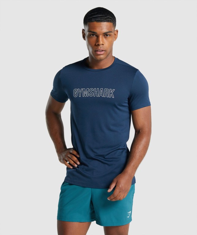 Navy Gymshark Arrival Graphic Men\'s T Shirts | US-98OLIST