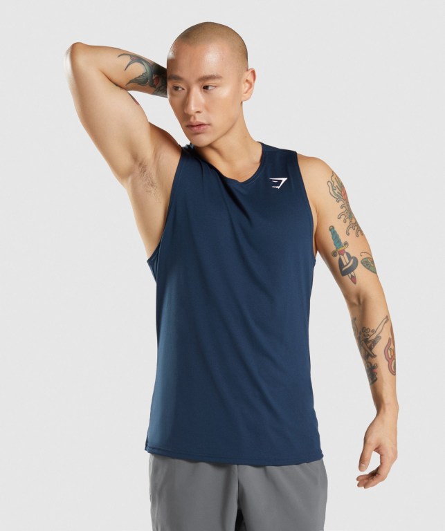 Navy Gymshark Arrival Men\'s Tank Tops | US-15CKRYQ