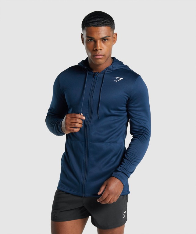 Navy Gymshark Arrival Zip Up Men\'s Hoodies | US-15DGEIF