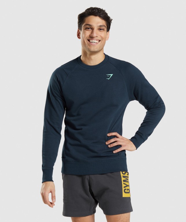 Navy Gymshark Bold Crew Men's Hoodies | US-80PFSHW