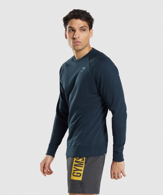 Navy Gymshark Bold Crew Men's Hoodies | US-80PFSHW