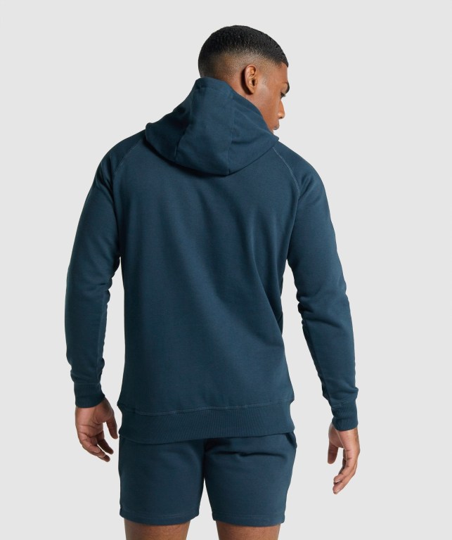 Navy Gymshark Crest Men's Hoodies | US-83IVWBO