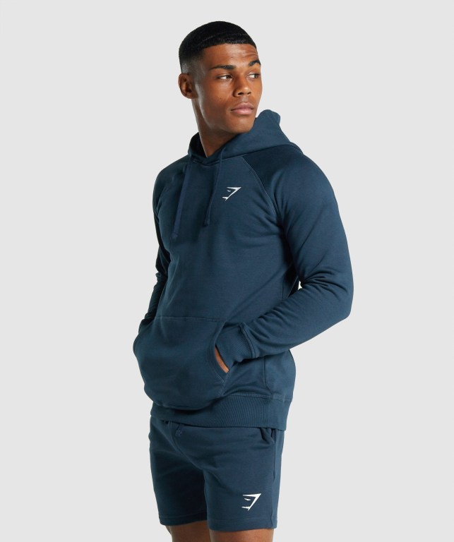 Navy Gymshark Crest Men's Hoodies | US-83IVWBO