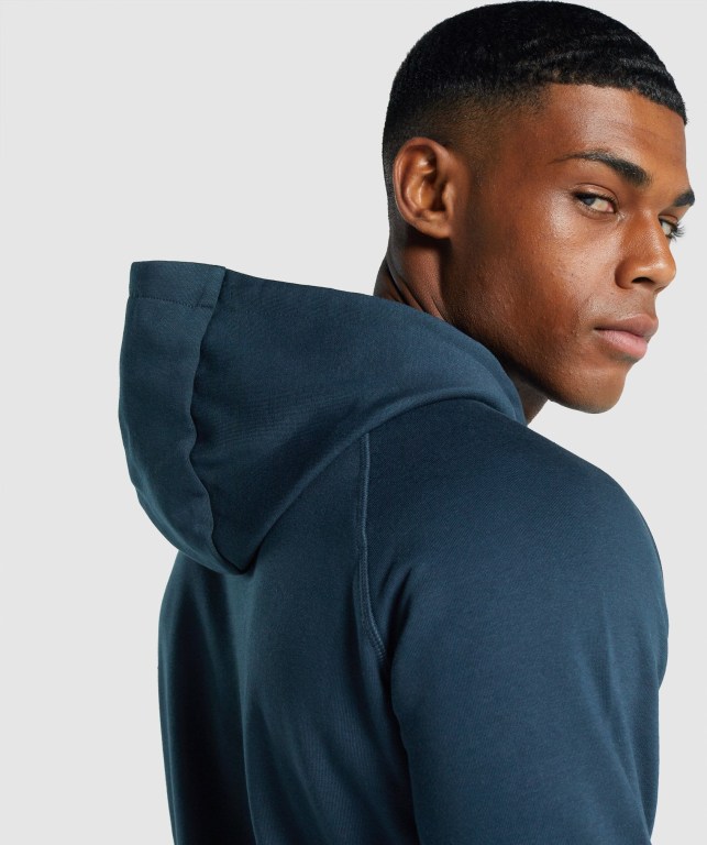 Navy Gymshark Crest Men's Hoodies | US-83IVWBO