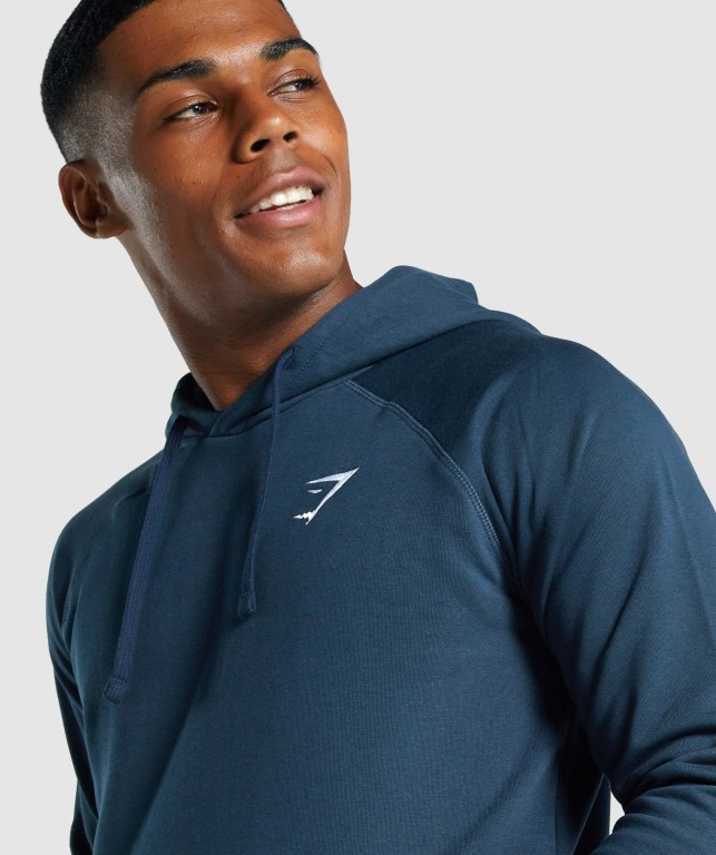 Navy Gymshark Crest Men's Hoodies | US-83IVWBO