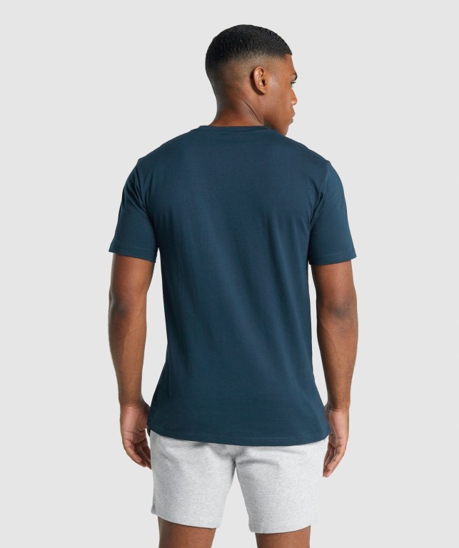 Navy Gymshark Crest Men's T Shirts | US-20BVWCP