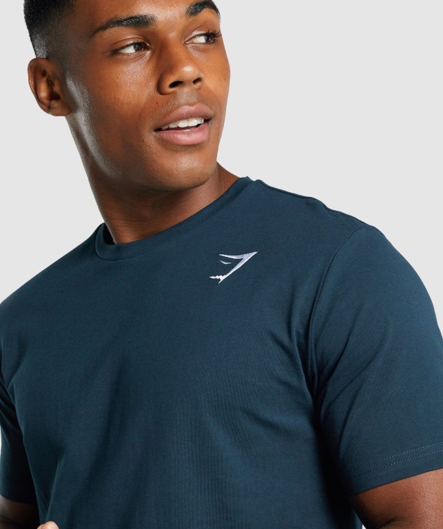 Navy Gymshark Crest Men's T Shirts | US-20BVWCP