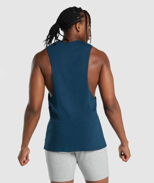 Navy Gymshark Critical 2.0 Drop Arm Men's Tank Tops | US-21ZAUYP