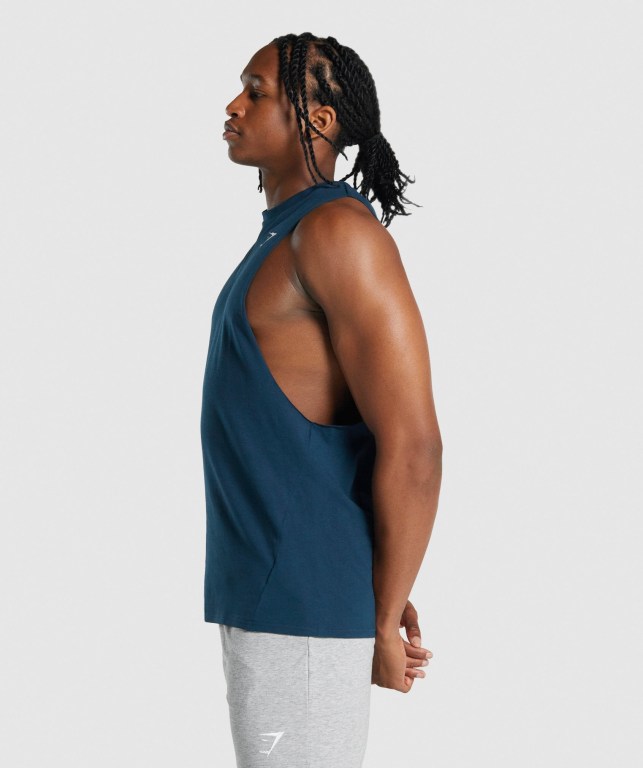 Navy Gymshark Critical 2.0 Drop Arm Men's Tank Tops | US-21ZAUYP