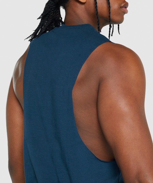 Navy Gymshark Critical 2.0 Drop Arm Men's Tank Tops | US-21ZAUYP