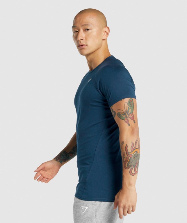 Navy Gymshark Critical 2.0 Men's T Shirts | US-90KNOGU