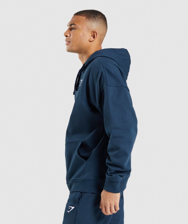 Navy Gymshark Essential Oversized Zip Up Men's Hoodies | US-86LVXIT