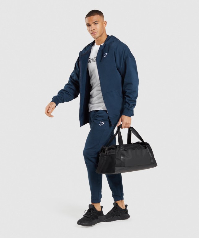 Navy Gymshark Essential Oversized Zip Up Men's Hoodies | US-86LVXIT