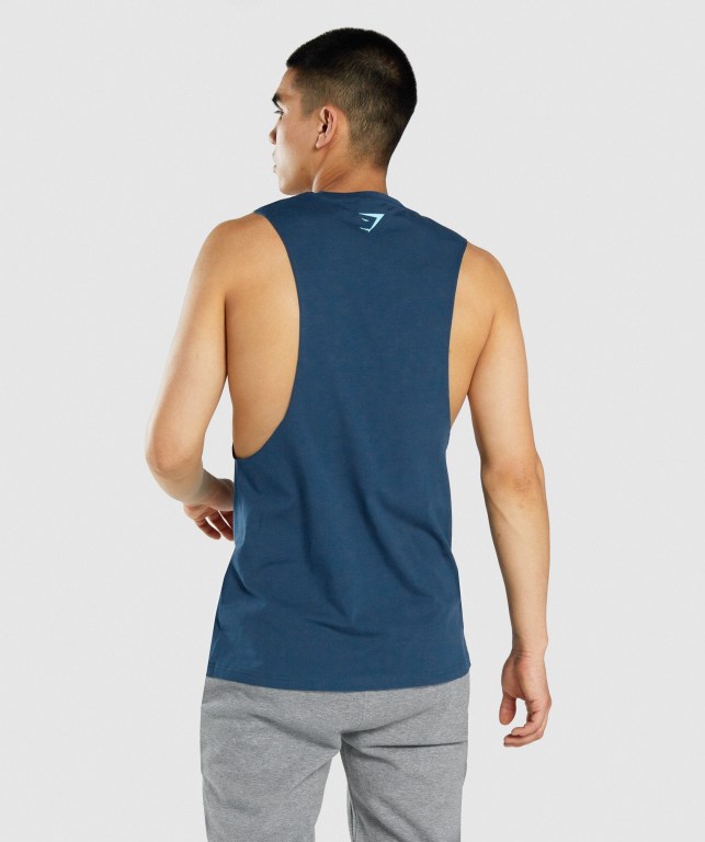 Navy Gymshark GSLC Collegiate Drop Arm Men's Tank Tops | US-98PHFKX