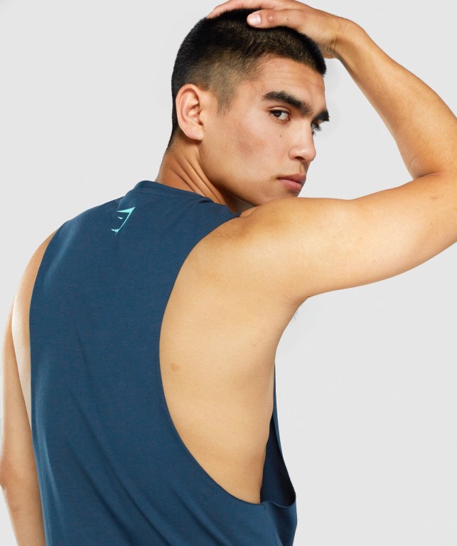 Navy Gymshark GSLC Collegiate Drop Arm Men's Tank Tops | US-98PHFKX