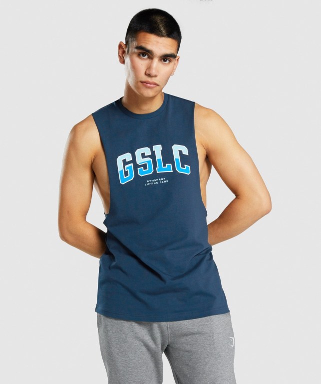 Navy Gymshark GSLC Collegiate Drop Arm Men\'s Tank Tops | US-98PHFKX